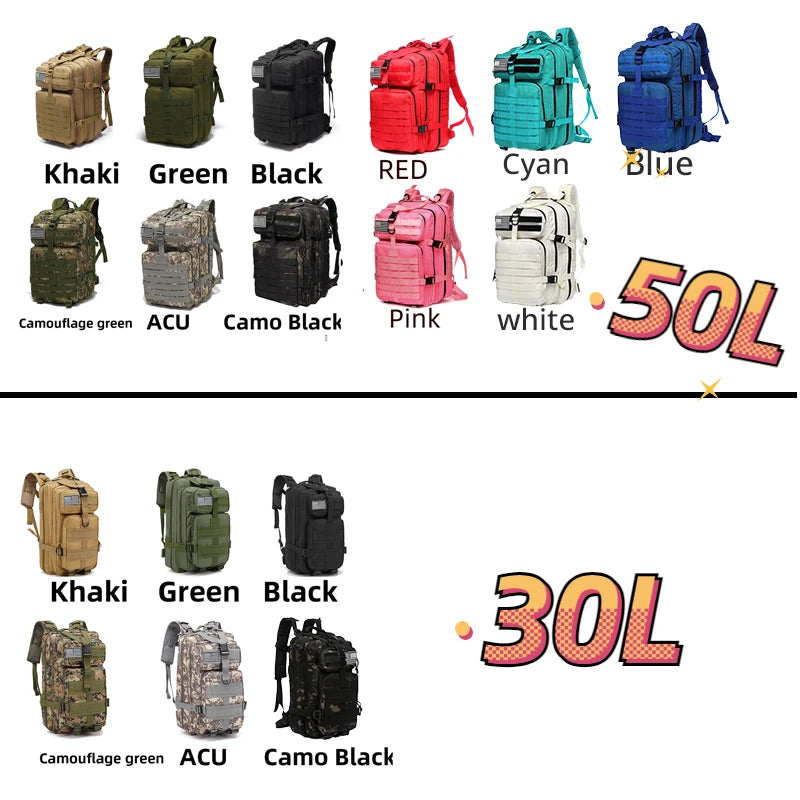 30L/50L 1000D Nylon Waterproof Trekking Fishing Hunting Bag Backpack