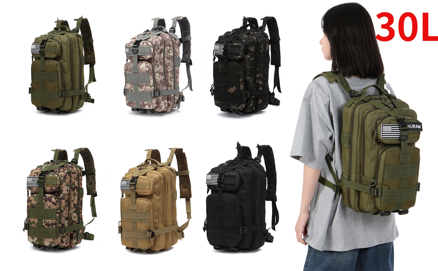 30L/50L 1000D Nylon Waterproof Trekking Fishing Hunting Bag Backpack